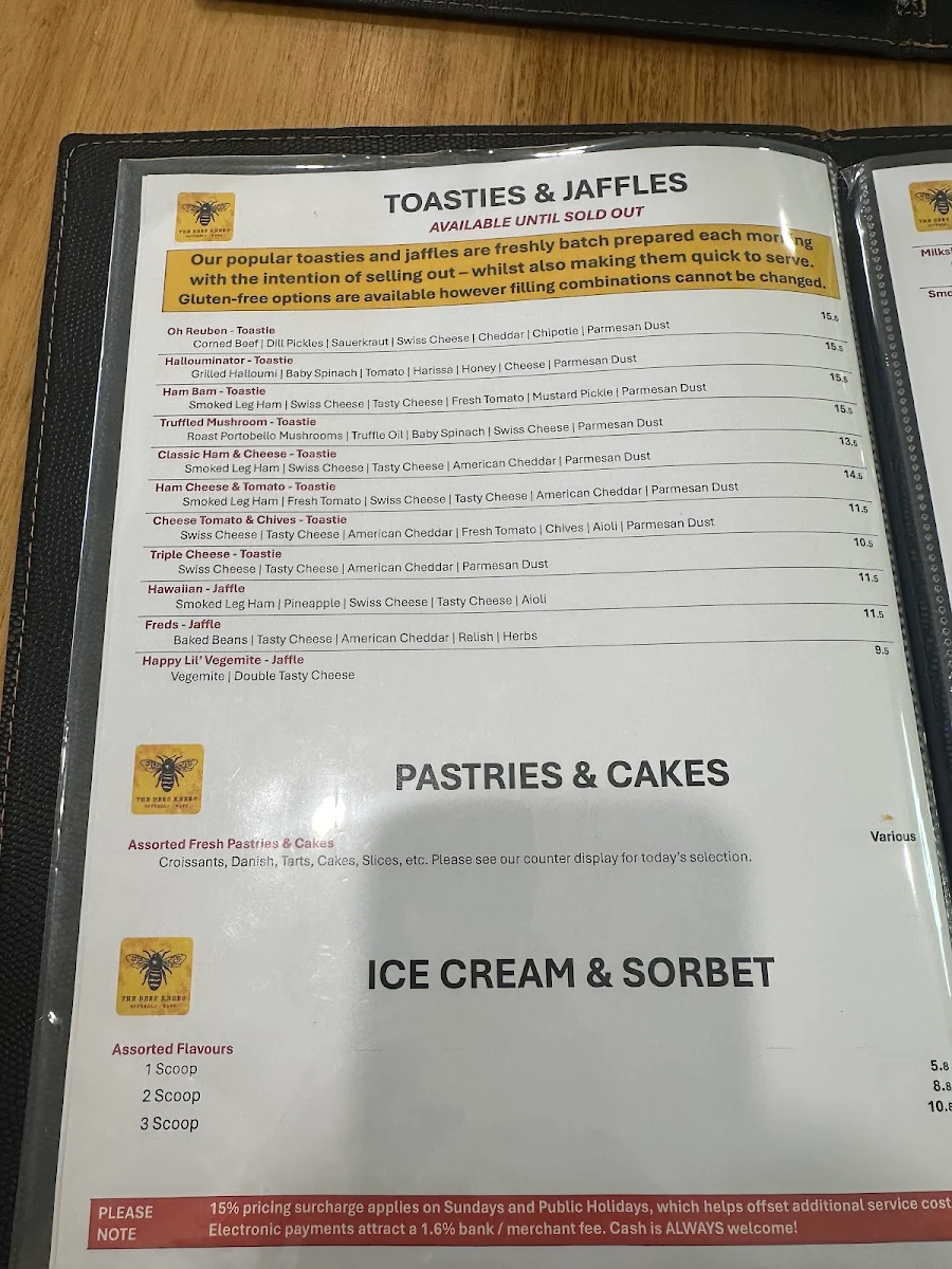 Menu, The Bees Knees Eatery
