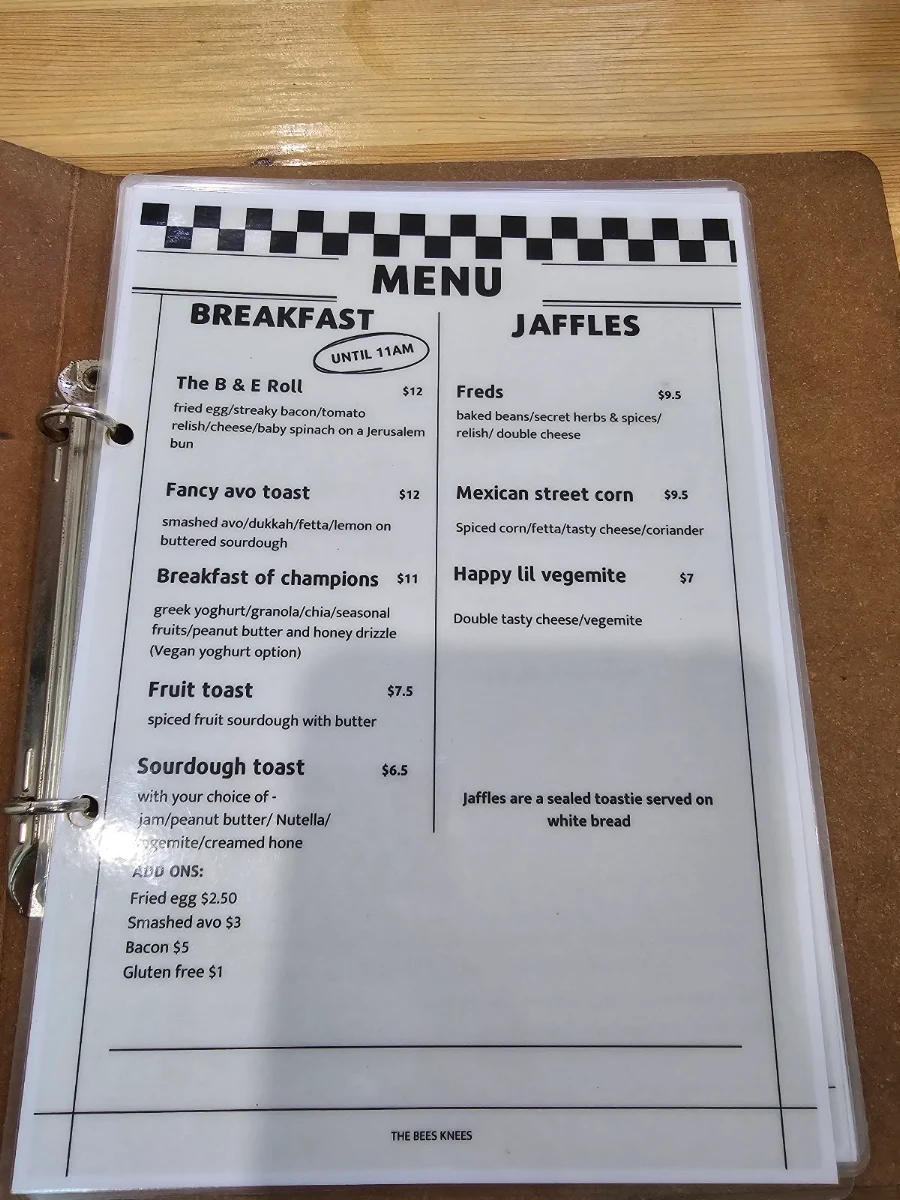 Menu, The Bees Knees Eatery
