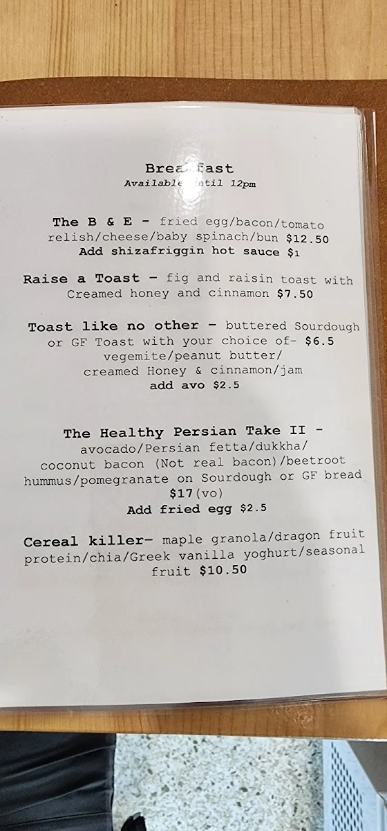 Menu, The Bees Knees Eatery