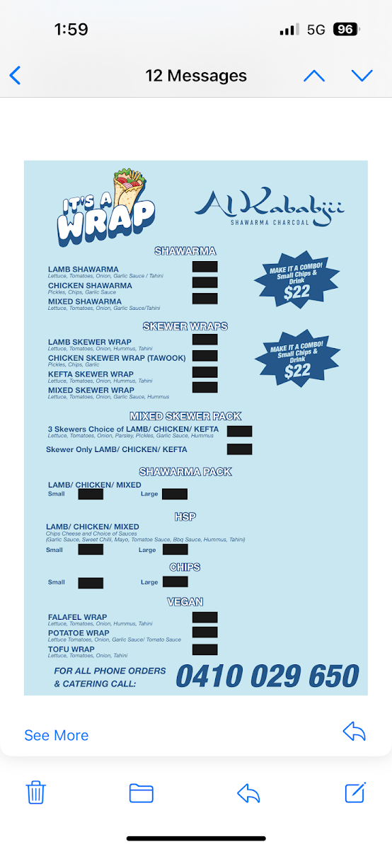 Menu, Al Kababjii