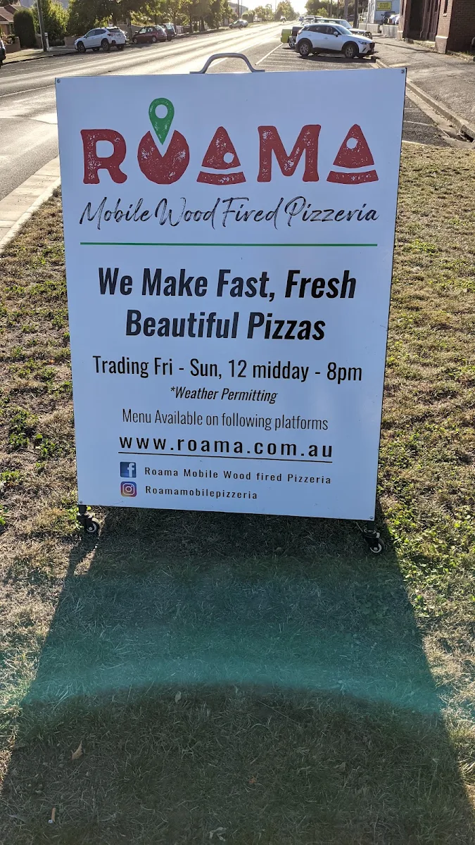 Menu, Roama Mobile Wood Fired Pizzeria