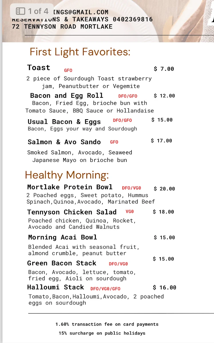 Menu, Maison Mornings