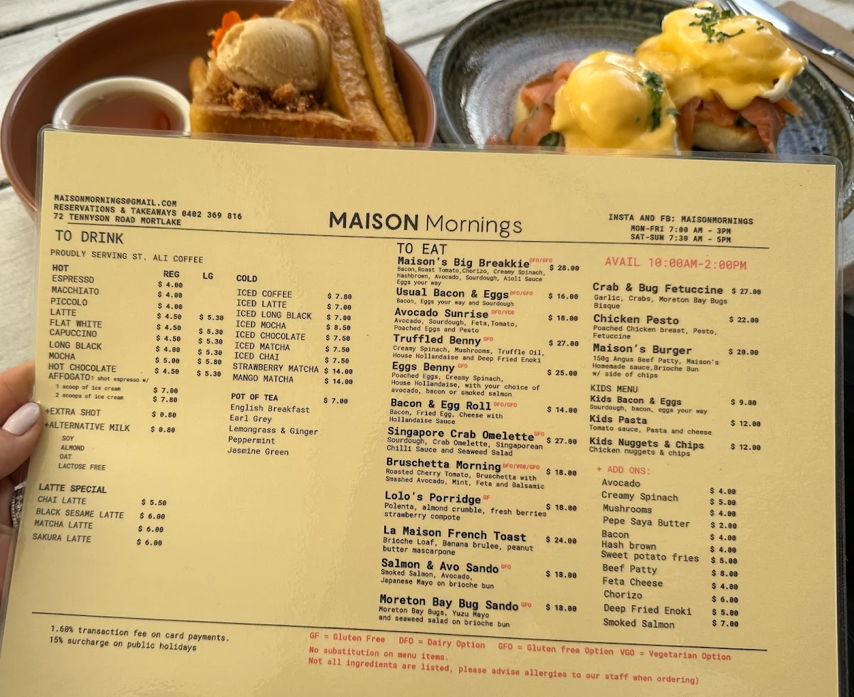 Menu, Maison Mornings