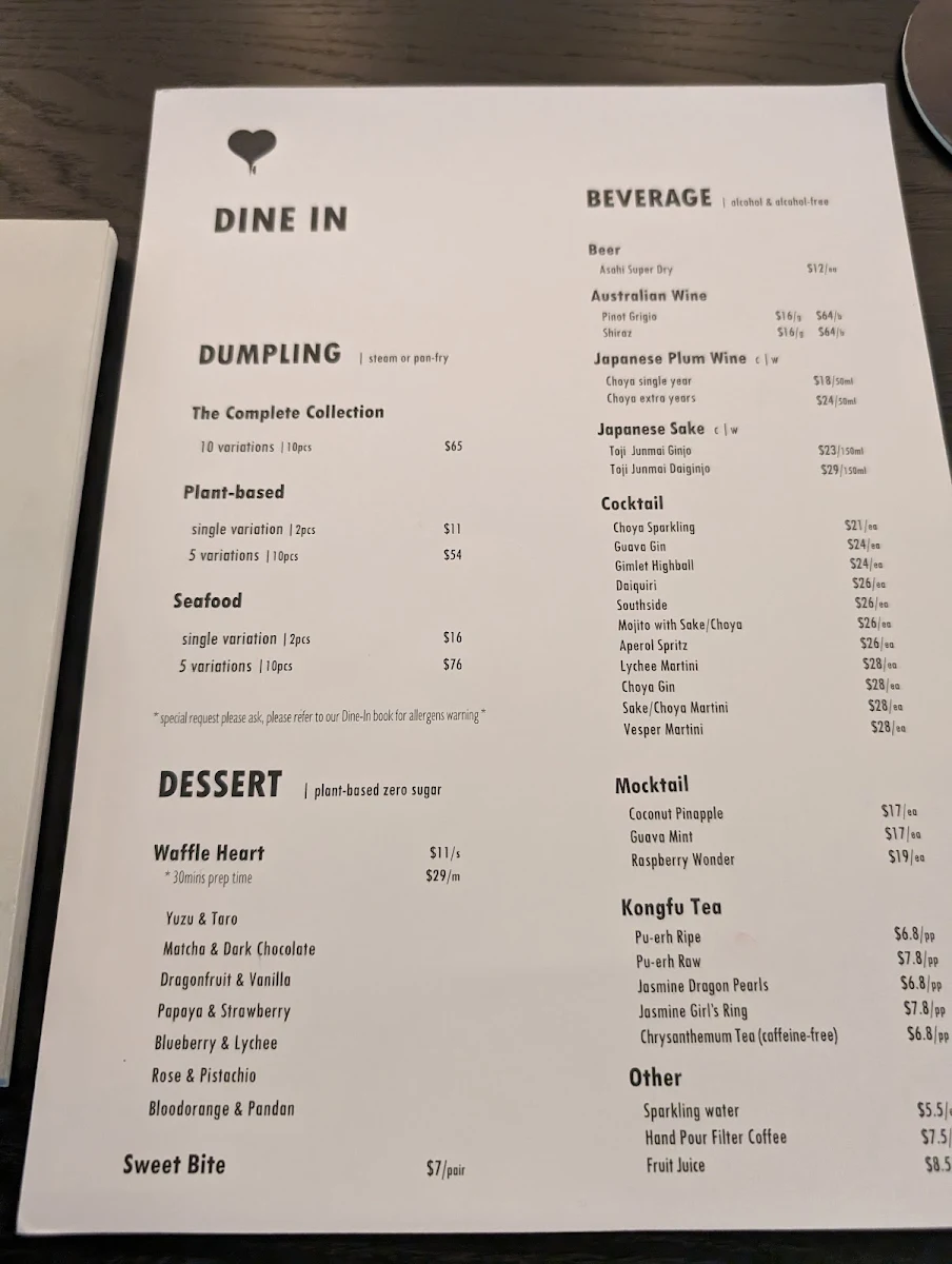 Menu, HEARTLING