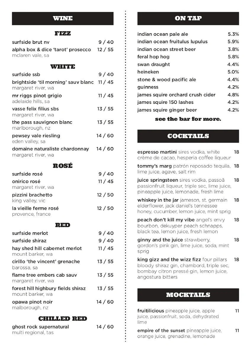 Menu, Rosemount Hotel