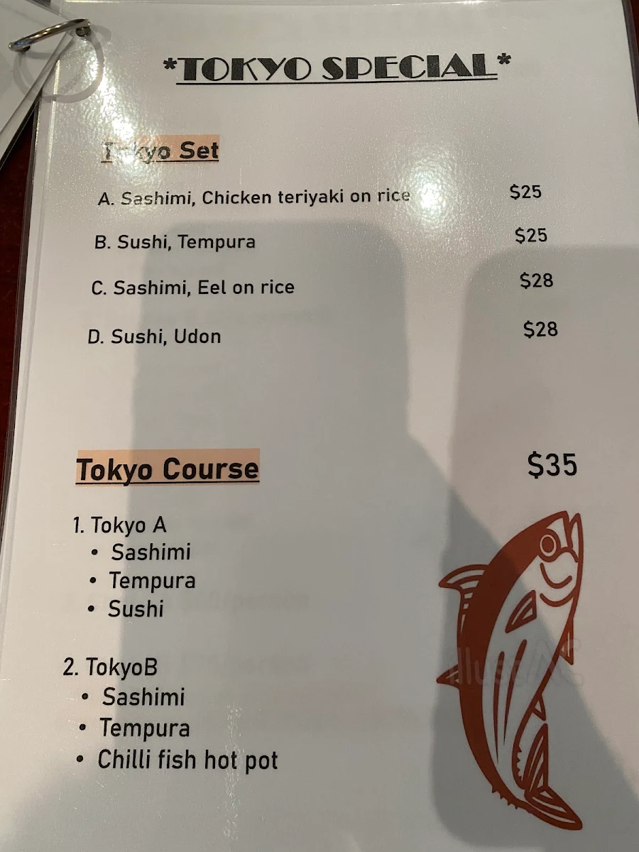 Menu, Tokyo Japanese Restaurant