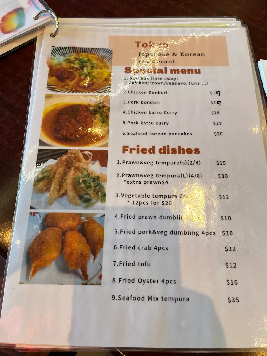 Menu, Tokyo Japanese Restaurant
