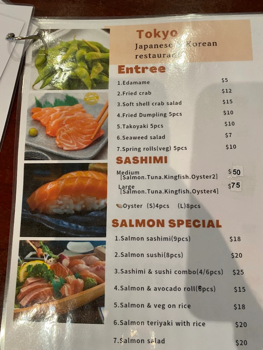 Menu, Tokyo Japanese Restaurant
