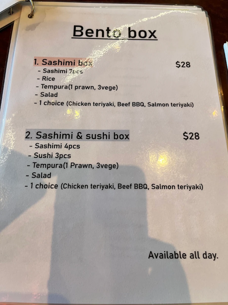 Menu, Tokyo Japanese Restaurant
