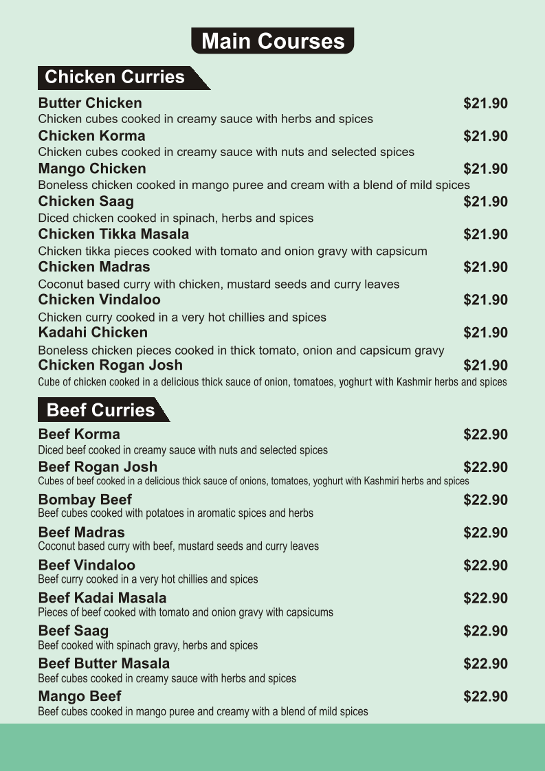 Menu, Dawson Highway Cafe & Indian Cuisine