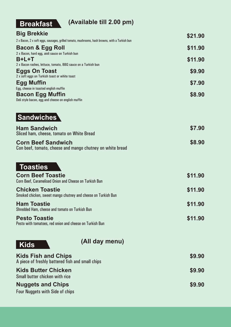 Menu, Dawson Highway Cafe & Indian Cuisine