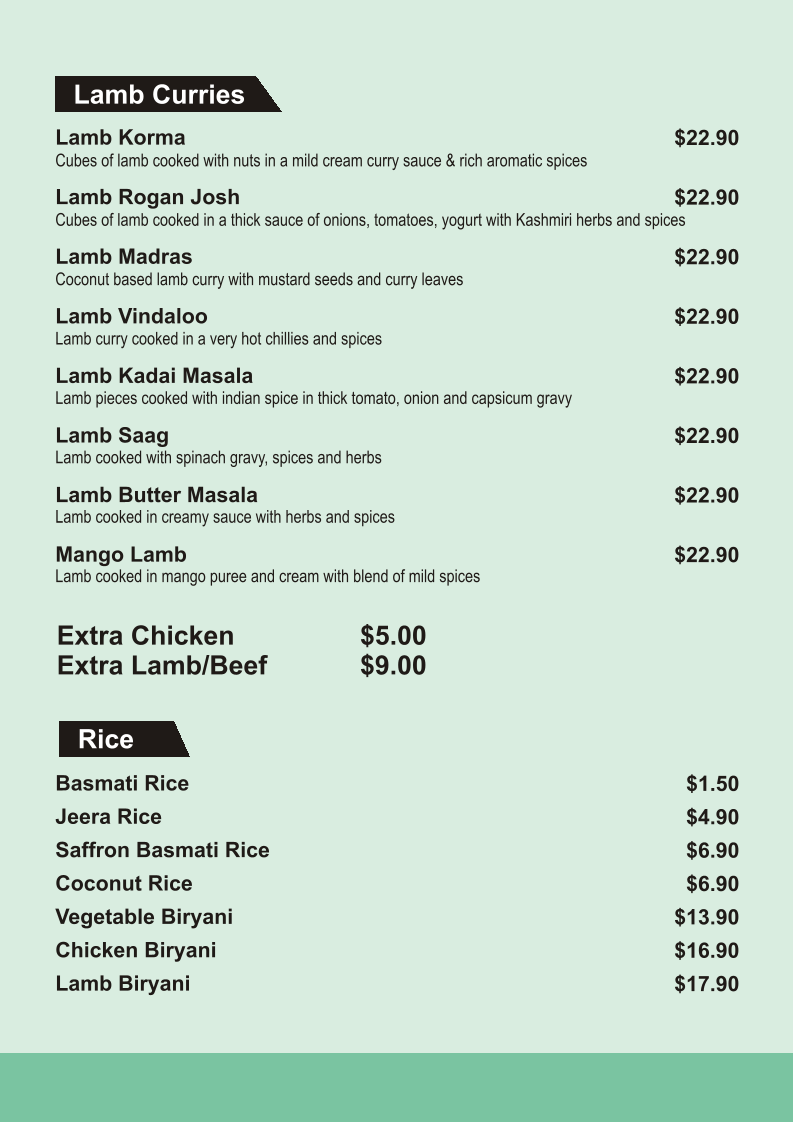 Menu, Dawson Highway Cafe & Indian Cuisine
