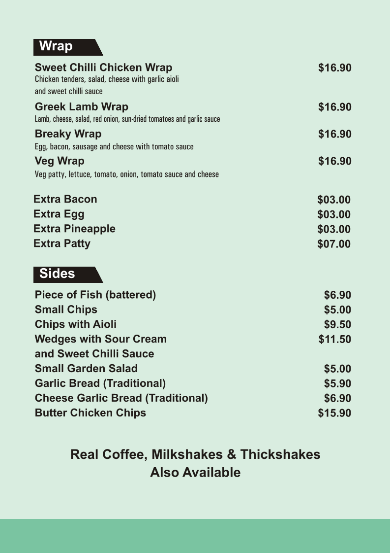 Menu, Dawson Highway Cafe & Indian Cuisine