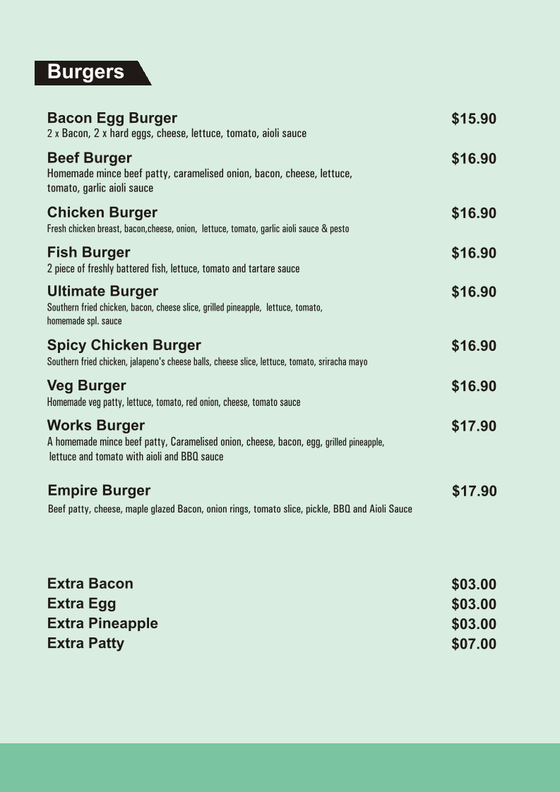 Menu, Dawson Highway Cafe & Indian Cuisine