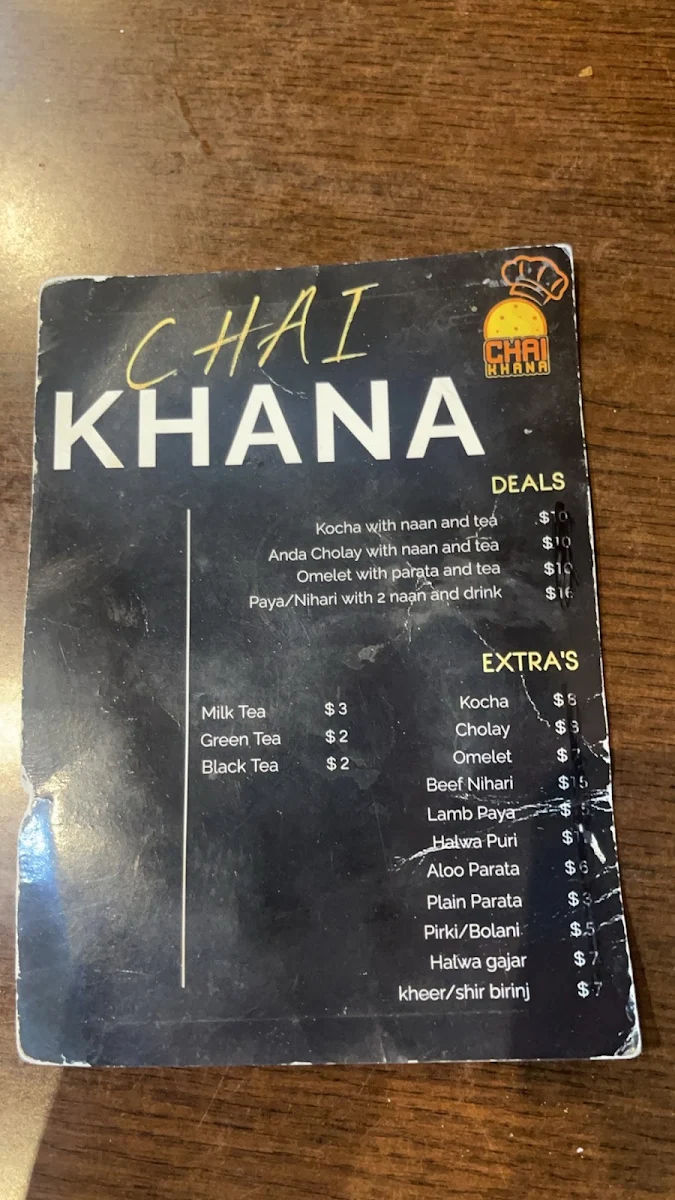 Menu, Chai khana