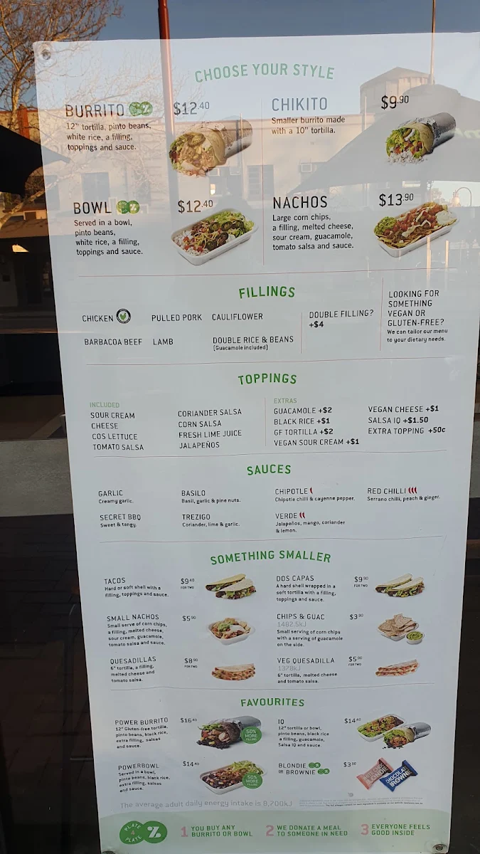 Menu, Zambrero Wangaratta