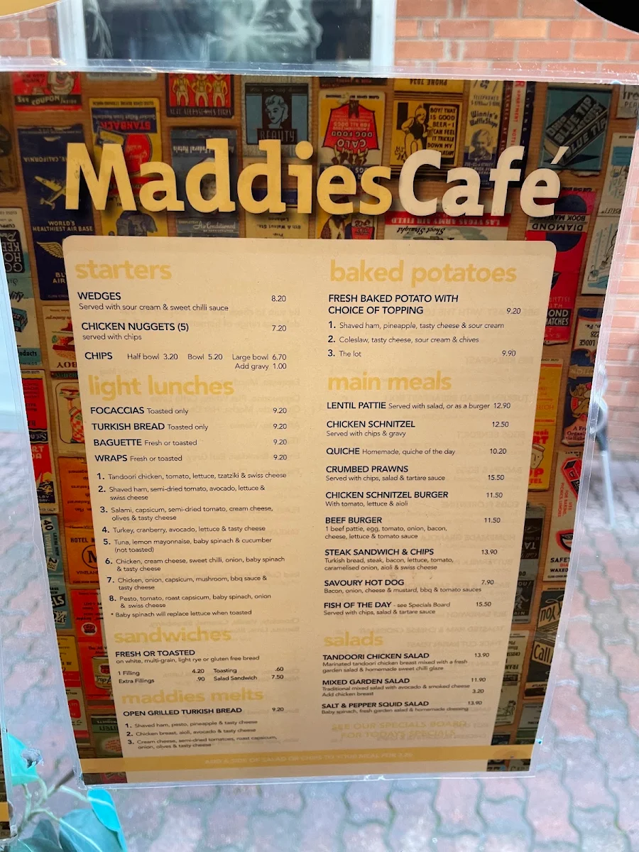 Menu, Maddies Cafe
