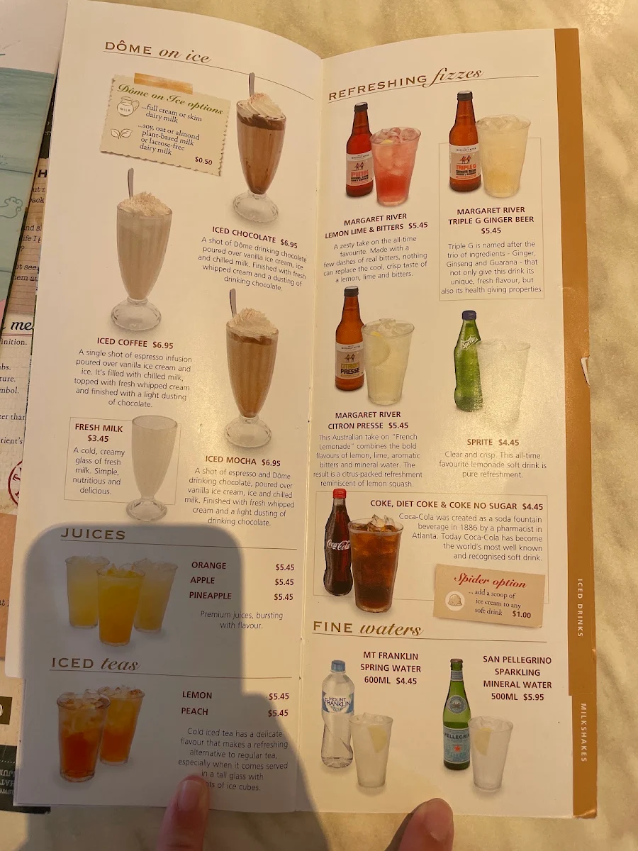 Menu, Dôme Café - Coogee