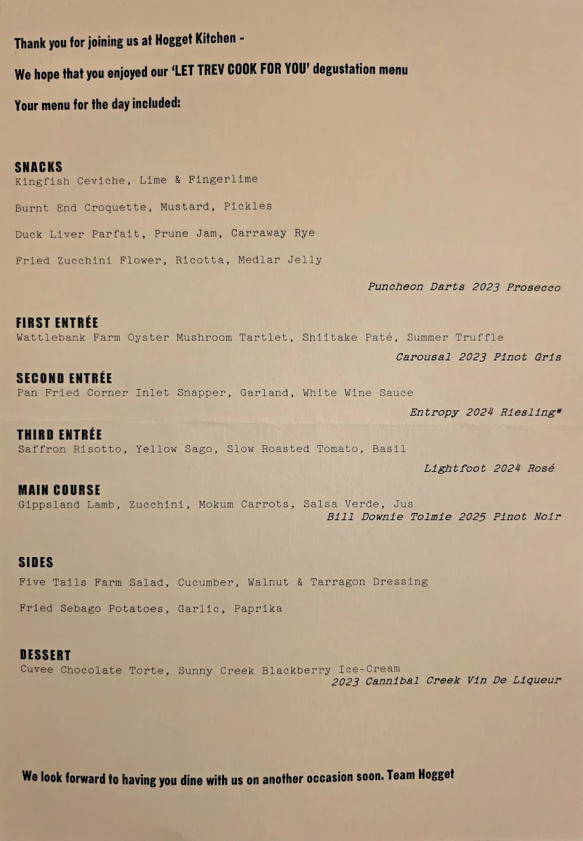 Menu, Hogget Kitchen