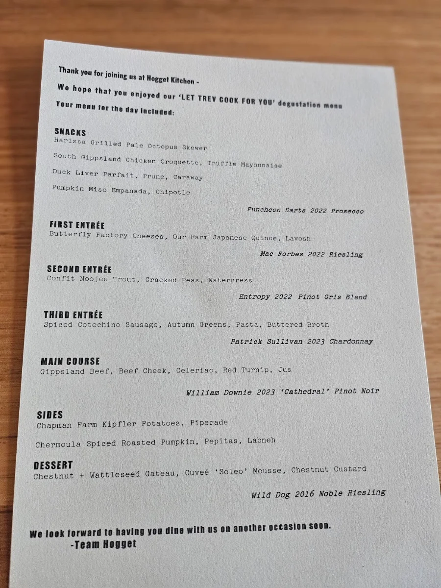 Menu, Hogget Kitchen