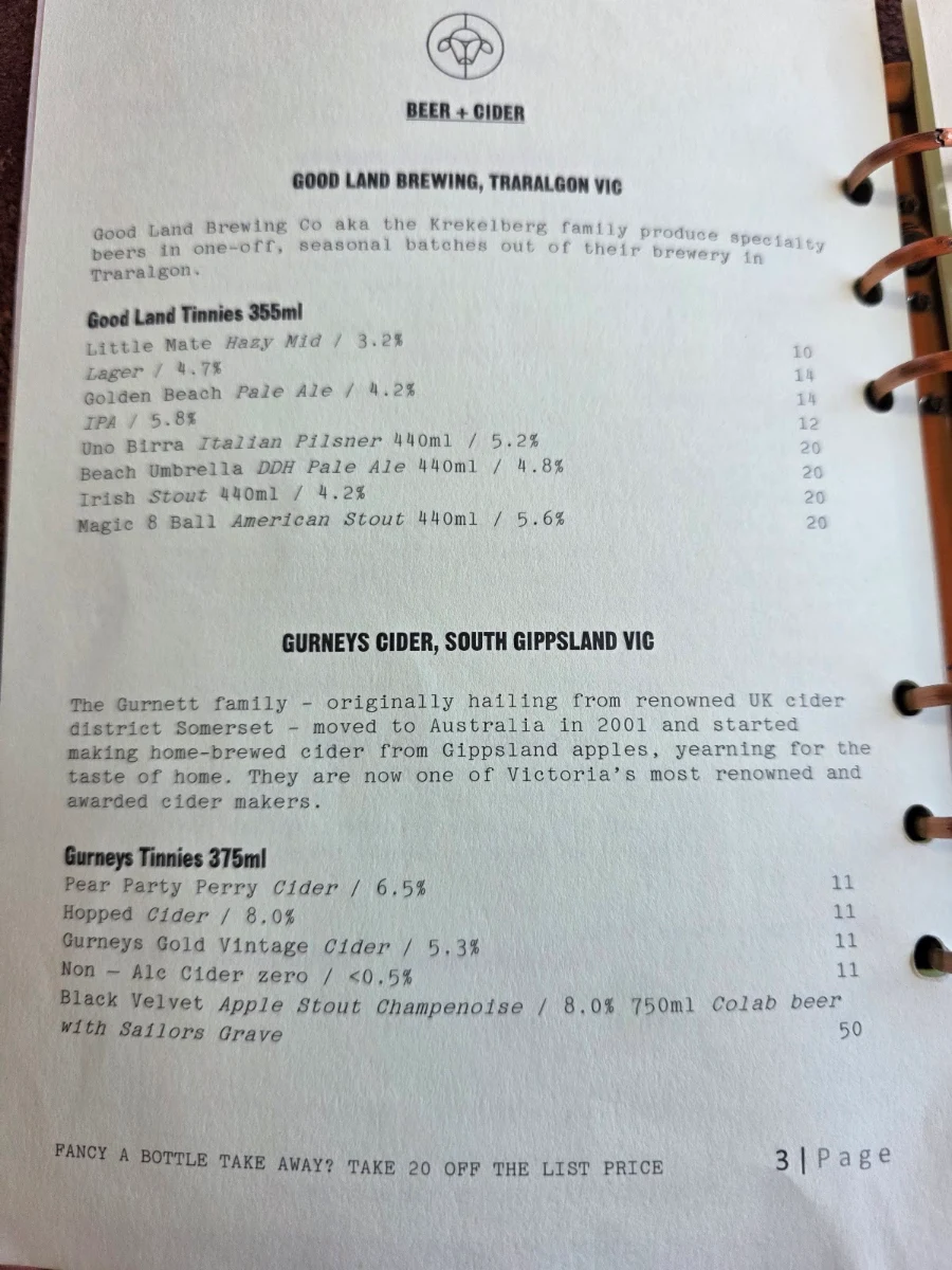 Menu, Hogget Kitchen