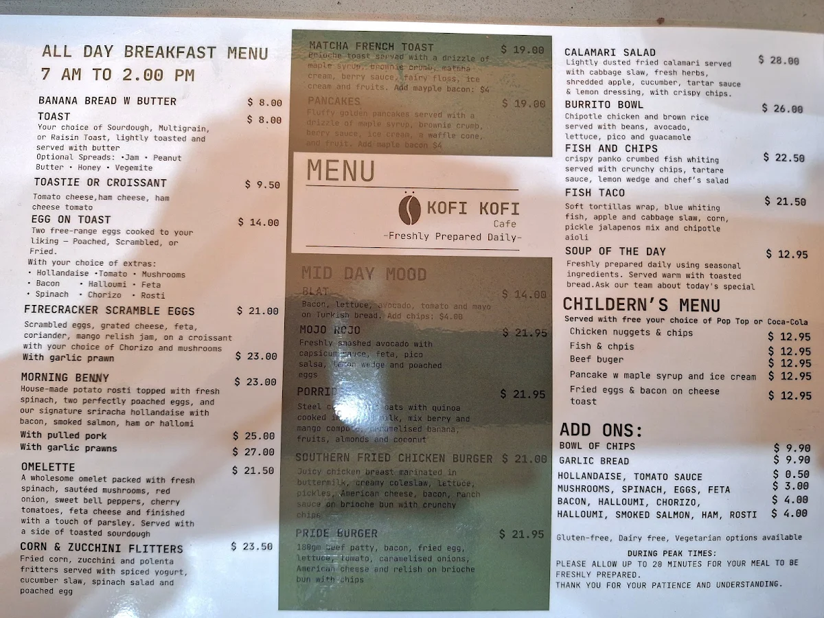 Menu, Kofi Kofi
