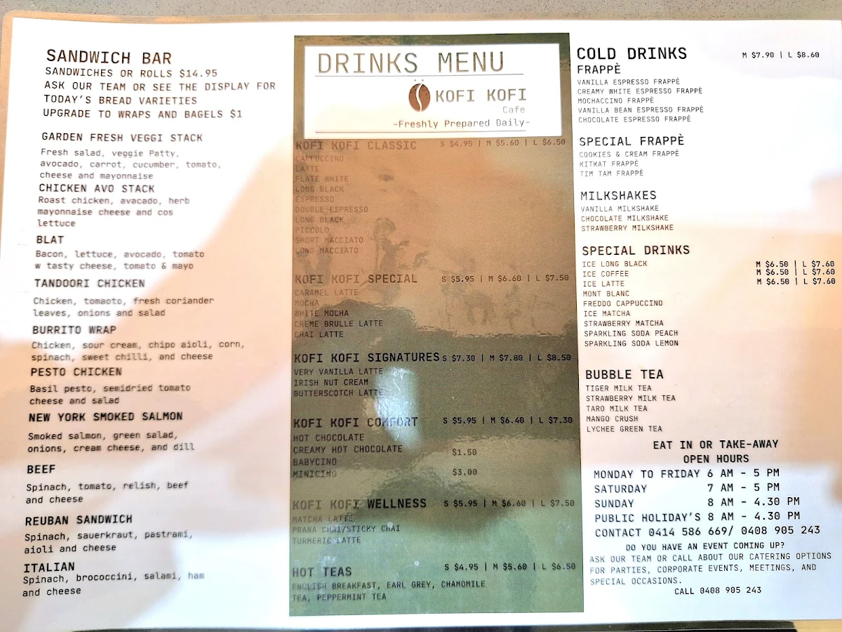 Menu, Kofi Kofi