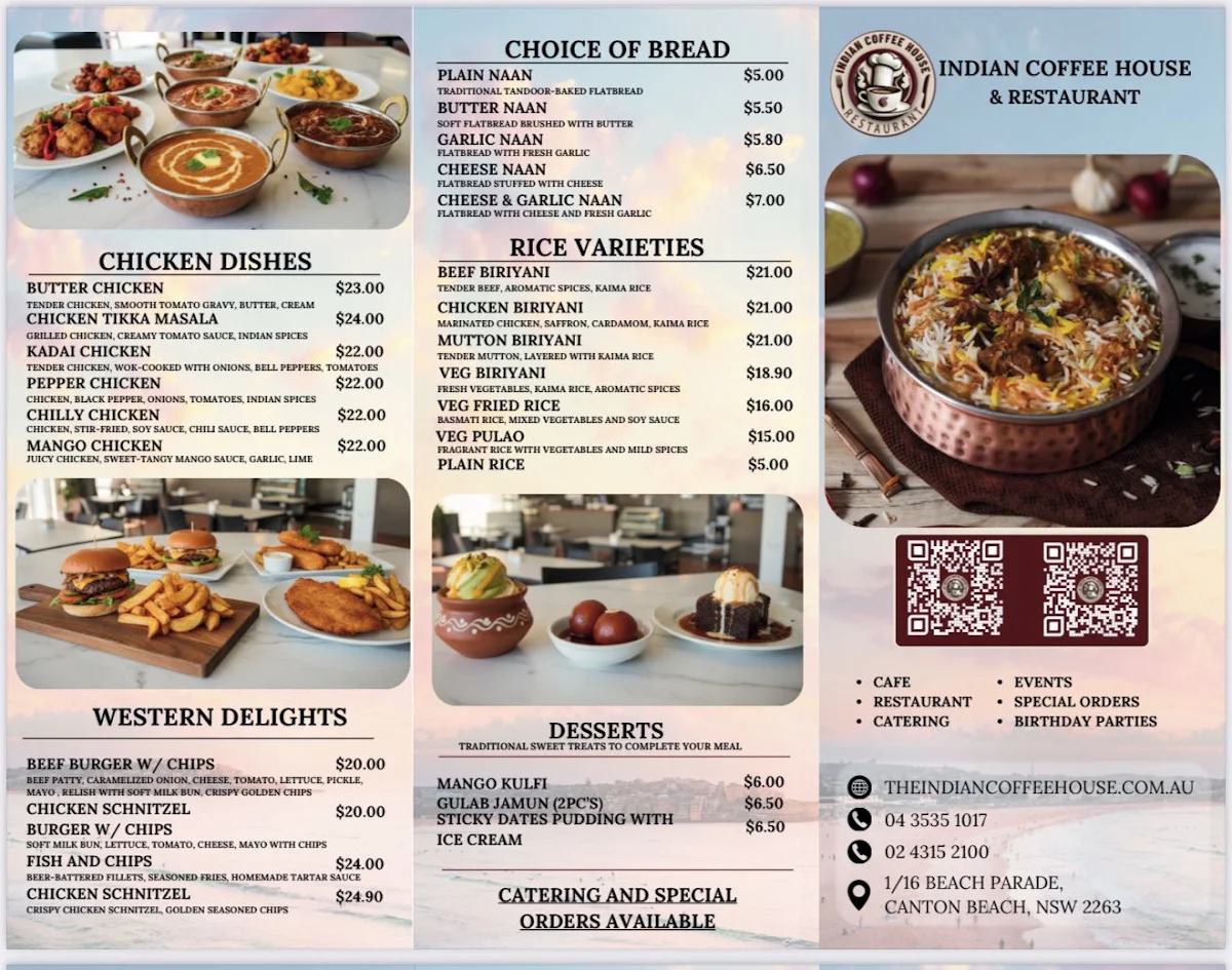 Menu, Indian Coffee House and Restaurant