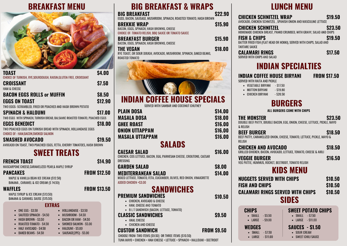 Menu, Indian Coffee House and Restaurant
