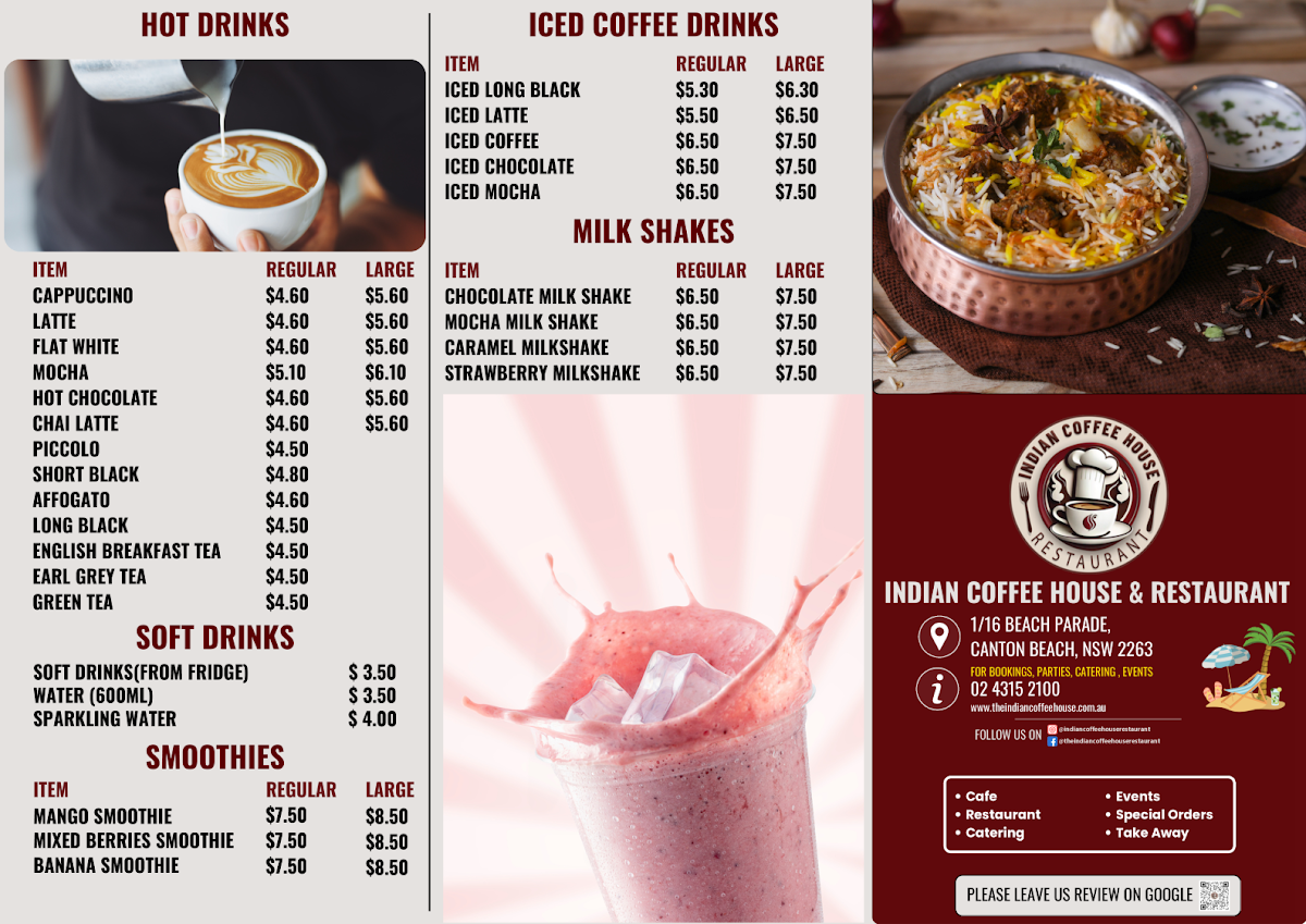 Menu, Indian Coffee House and Restaurant