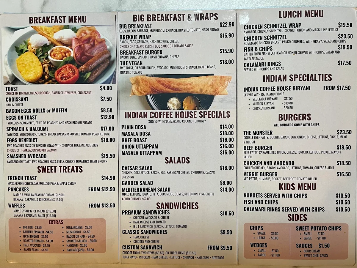 Menu, Indian Coffee House and Restaurant