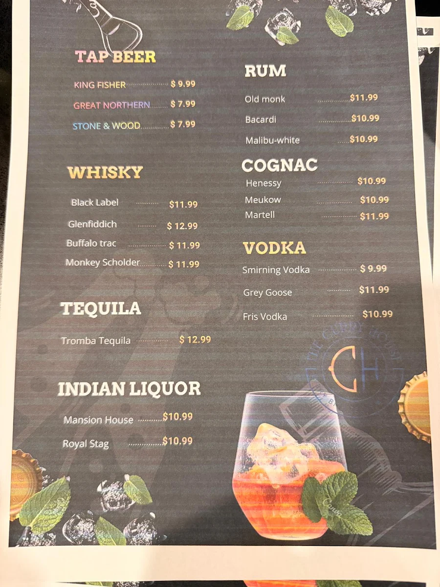 Menu, The Curry House