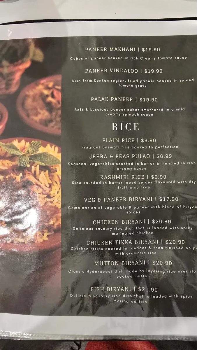 Menu, The Curry House