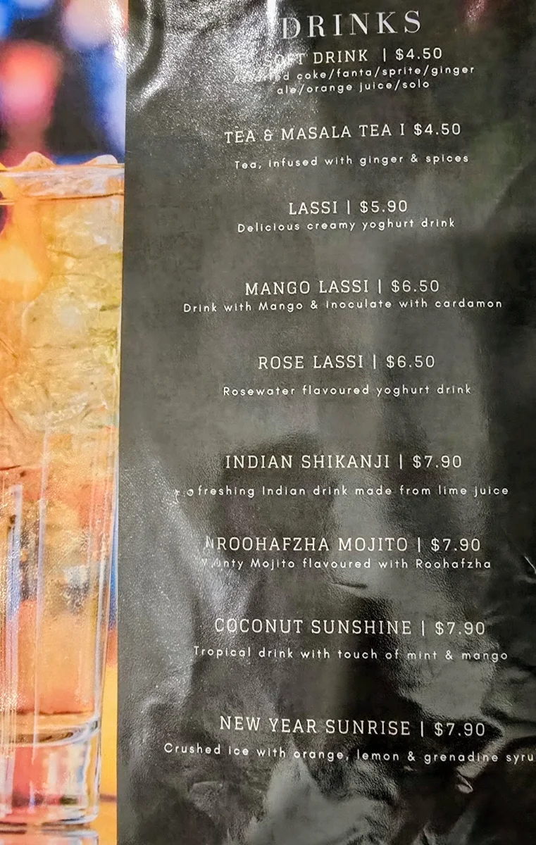 Menu, The Curry House