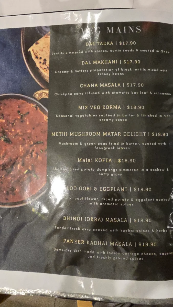 Menu, The Curry House
