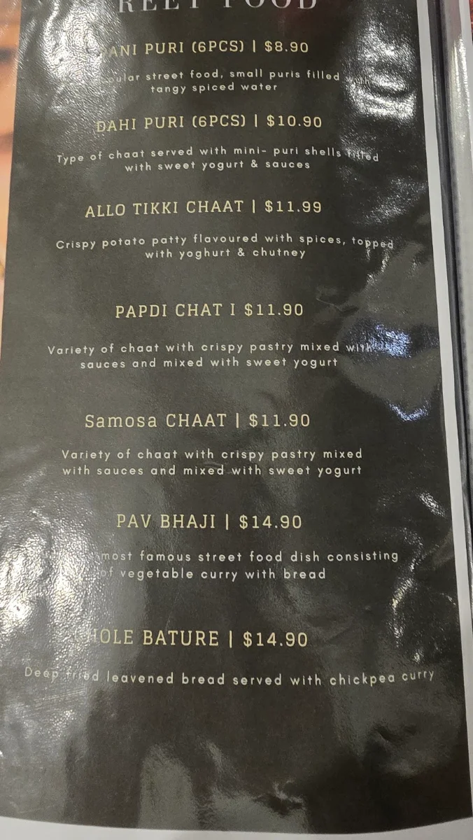 Menu, The Curry House