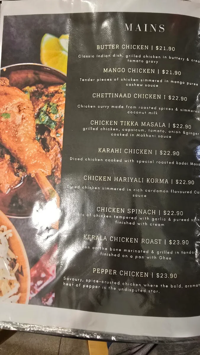 Menu, The Curry House
