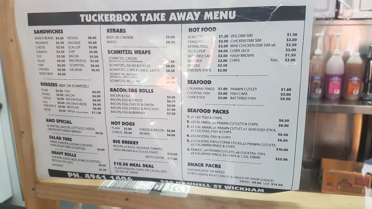 Menu, Tucker Box Newcastle