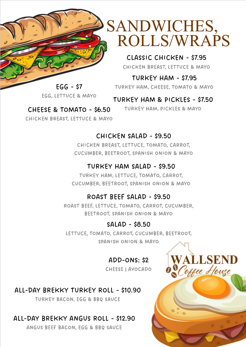 Menu, Wallsend Coffee House