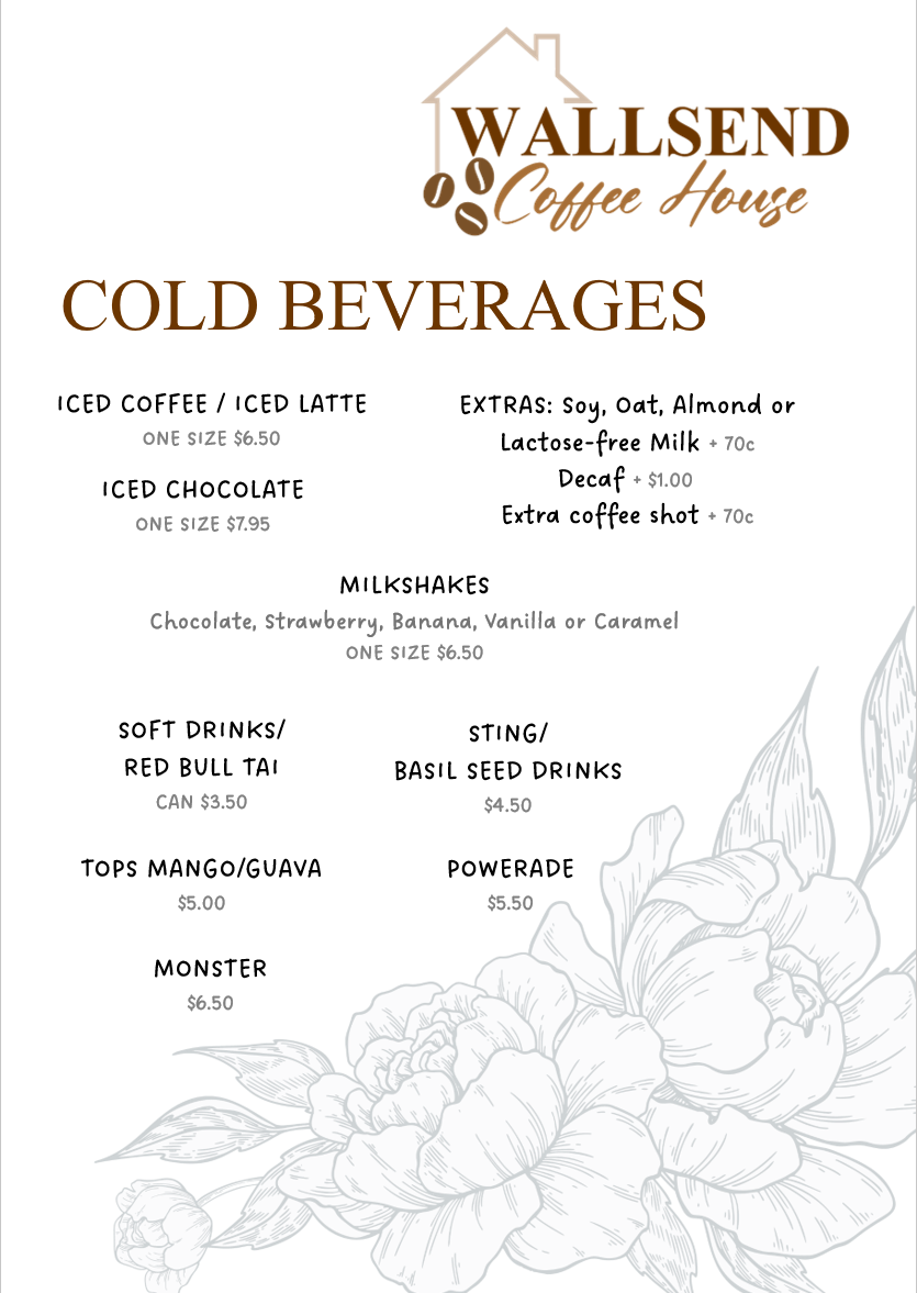 Menu, Wallsend Coffee House