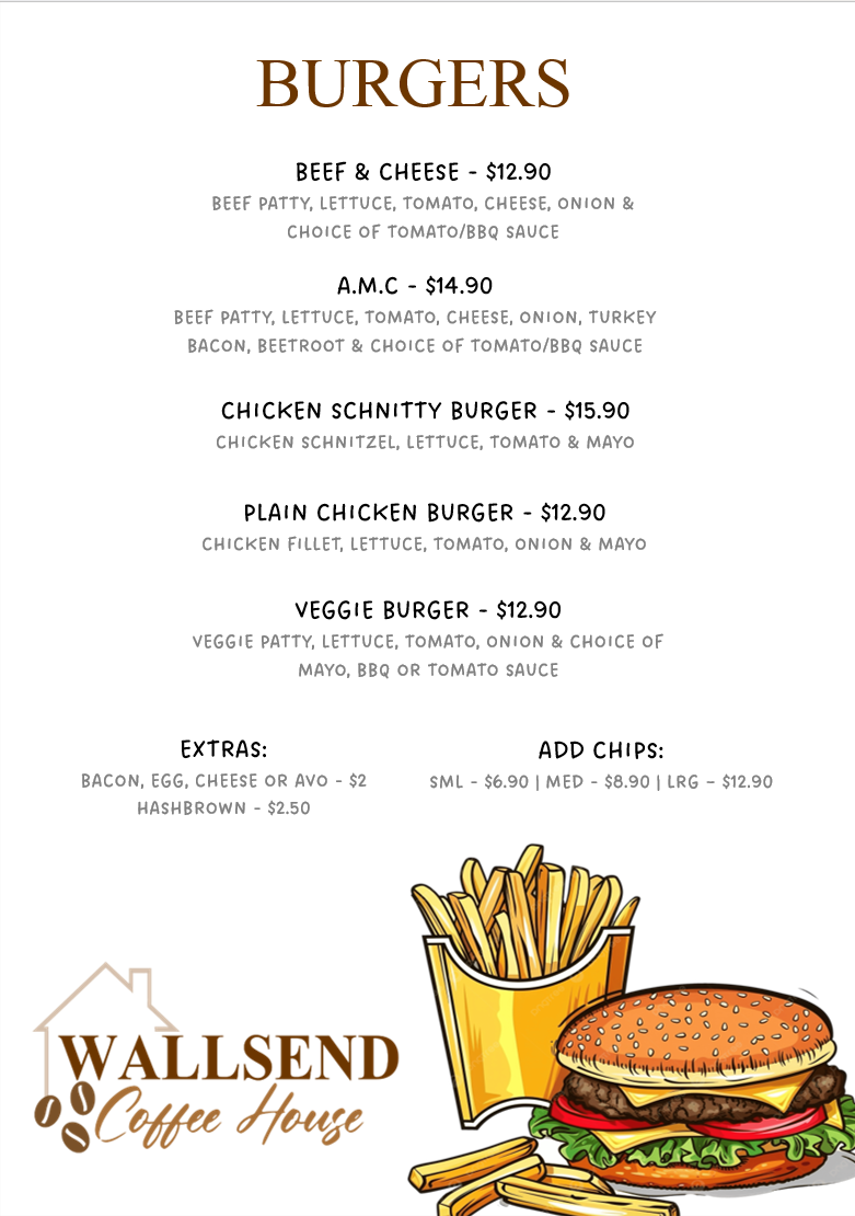 Menu, Wallsend Coffee House