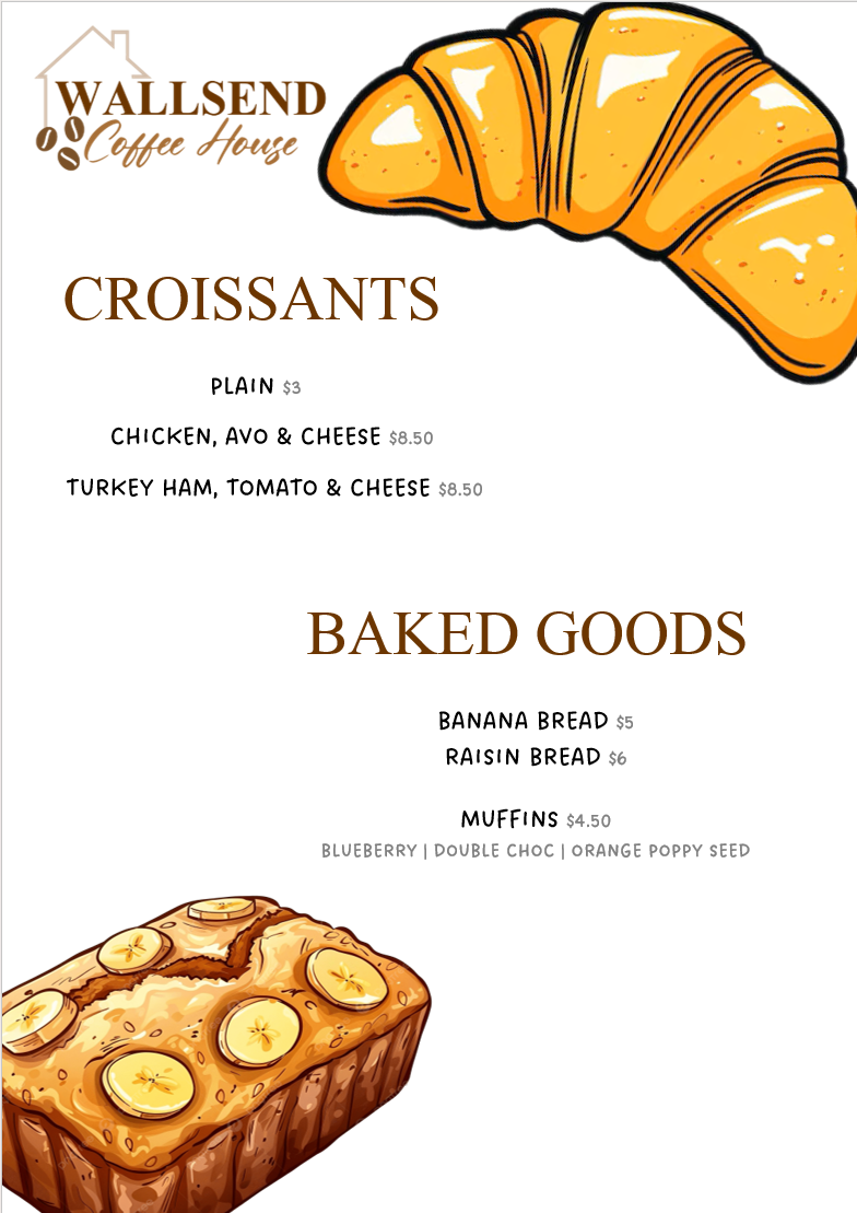 Menu, Wallsend Coffee House