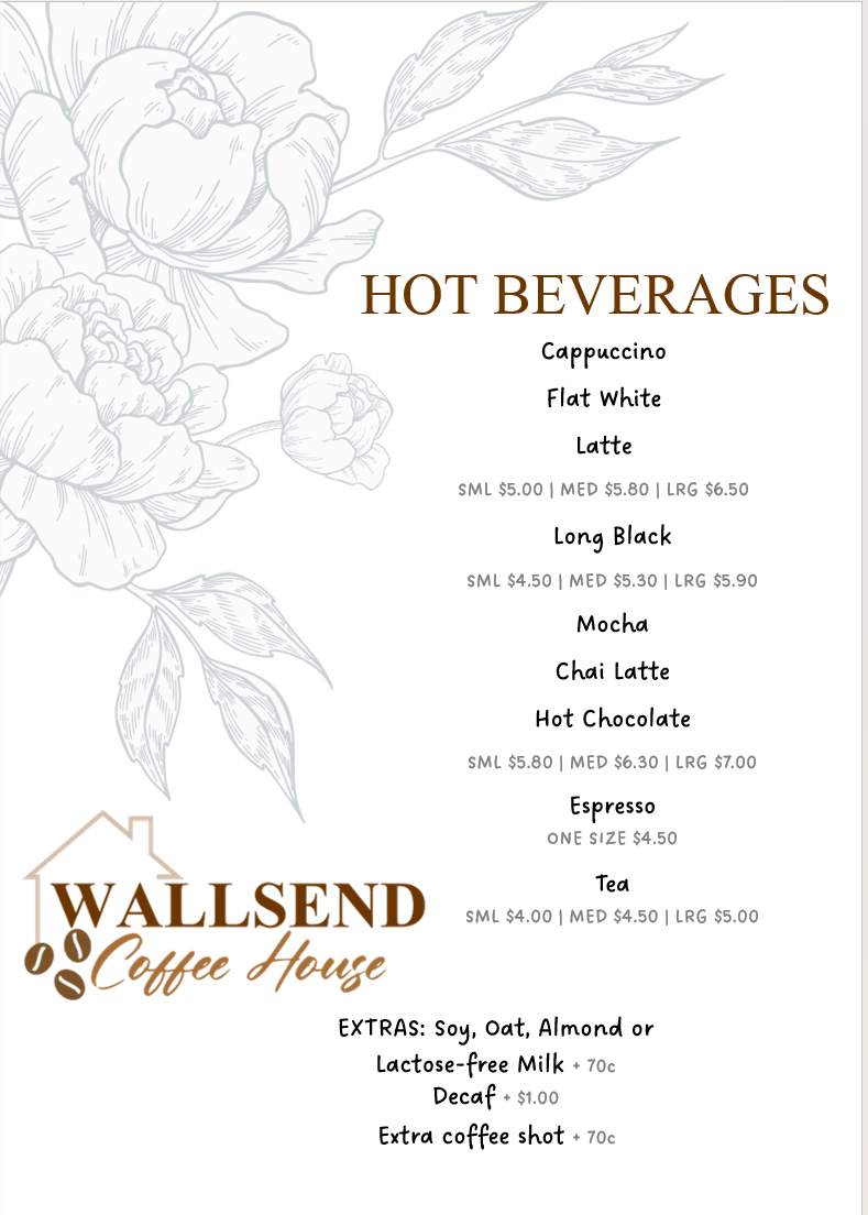 Menu, Wallsend Coffee House