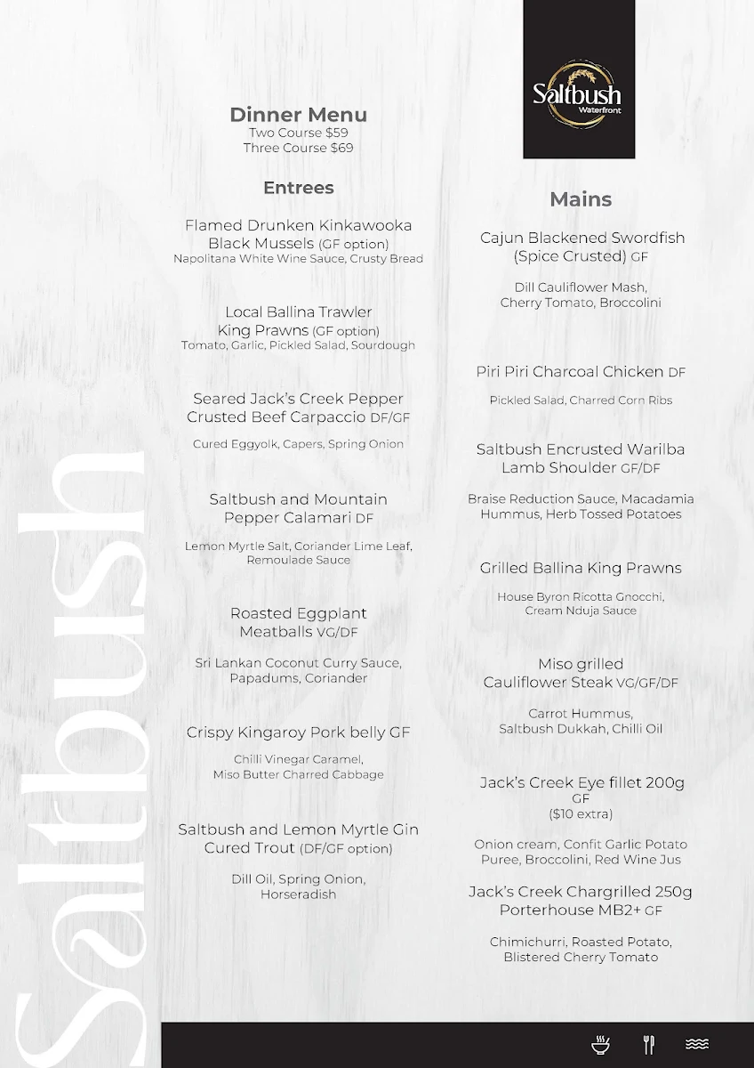Menu, Saltbush Bar & Grill