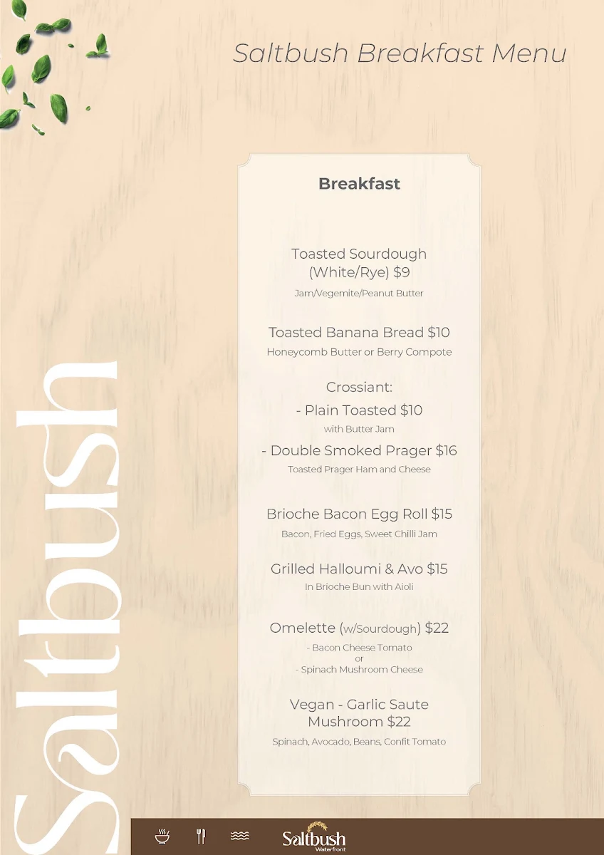 Menu, Saltbush Bar & Grill