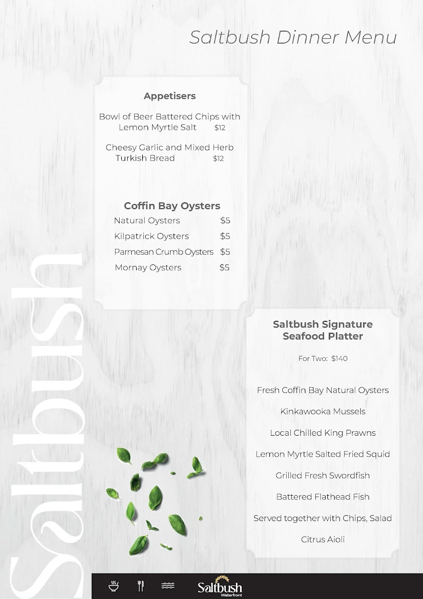 Menu, Saltbush Bar & Grill