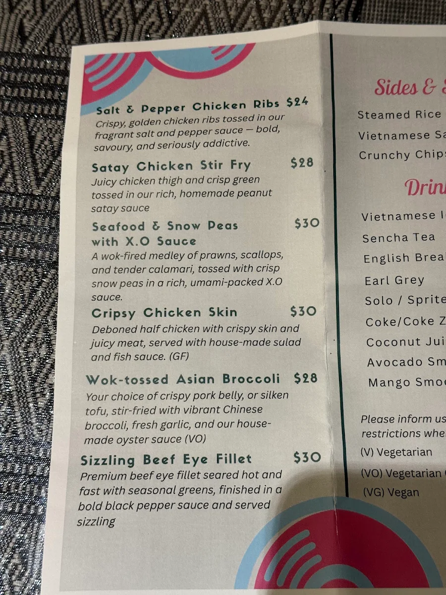 Menu, Saigon Today