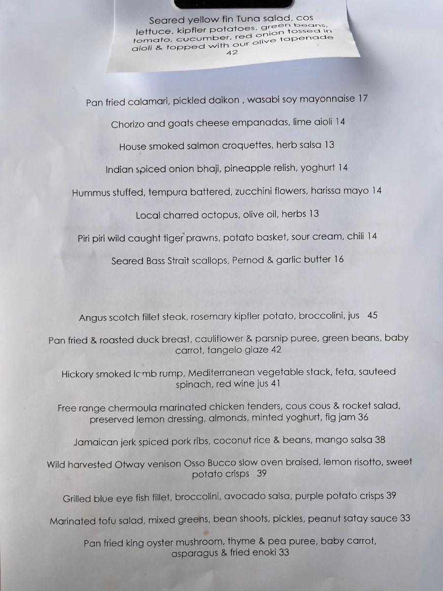 Menu, Graze Apollo Bay