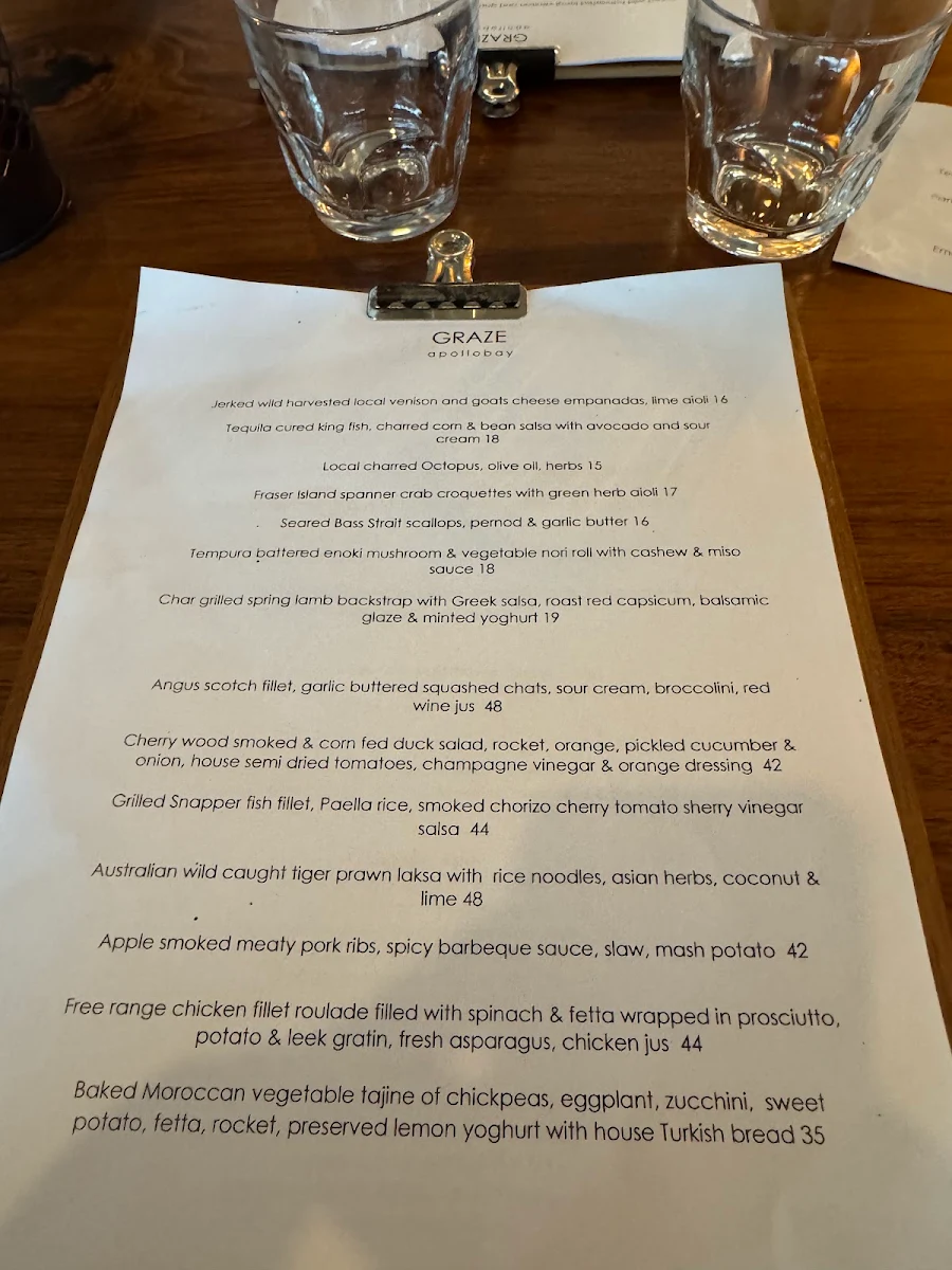 Menu, Graze Apollo Bay