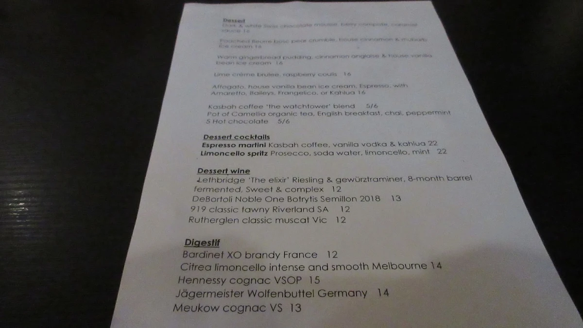 Menu, Graze Apollo Bay